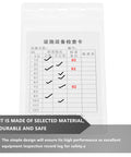 Pro Grade Industrial Equipment Safety Inspection Tags Set With Waterproof PVC Sleeves showing maintenance log with checkmarks.