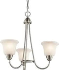 Nicholson Three Light Chandelier in Brushed Nickel with Satin Etched Glass, modern dining room ceiling fixture, 21x21 inch