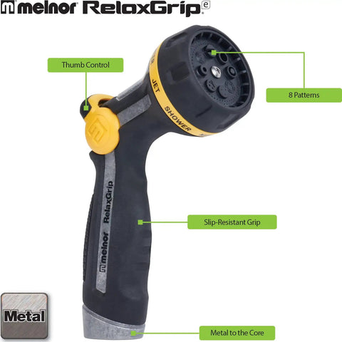 RelaxGrip Metal Garden Nozzle With Multi Pattern Spray Arthritis Foundation Ease Of Use Certified Quick Connect