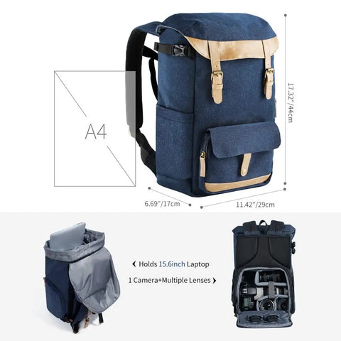 Large Capacity Multi Functional Waterproof Camera Backpack Travel Bag For SLR Gear With Removable PE Foam Dividers size guide