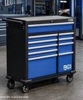 Mega Size Heavy Duty Workshop Trolley With Ten Smooth Roll Drawers Tough As Nails Powder Coated Steel locked ball bearing casters.