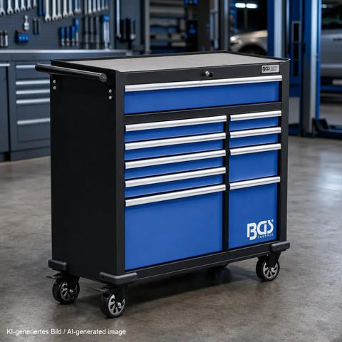 Mega Size Heavy Duty Workshop Trolley With Ten Smooth Roll Drawers Tough As Nails Powder Coated Steel locked ball bearing casters.