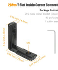 20 Pcs T Slot Inside Corner Connector With Screws For 2020 Series Aluminum Extrusion Black Gusset L Bracket product with Allen wrench