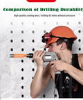 Orange hex-shank dry diamond drill bit installed in a handheld drill for granite, marble and tile.