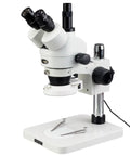 Pro Grade Trinocular Stereo Zoom Microscope With Long Working Distance, 10X Super Widefield Eyepieces, Adjustable Interpupillary, Pillar Stand, Great For Circuit Boards And Dental Appliances, Ideal For Precise Inspection And Manipulation., white stereo zoom microscope on pillar stand with 10x eyepieces