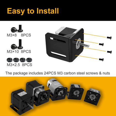 Nema 17 Stepper Motor Mounting Bracket Kit for 42mm Motors Crafted in Alloy Steel L Shape Fixed Seat with M3 Screws visible