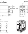 Dimensions and schematic of Two Pack General Purpose DPDT Power Relay 24VAC With 10A Contact Rating And 46mA Load Current At 60Hz.
