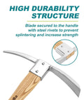 2 In 1 Garden Axe And Hoe Tool With Hardwood Handle 15 Inch Steel Head showing durability and steel rivet attachment.