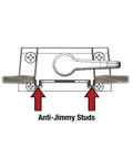 Durable Diecast Sash Lock 2744 White Finish showing anti-jimmy studs for single and double hung windows