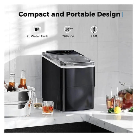 Quick Chill Countertop Ice Maker Cranking Out Soft Chewable Squares In Minutes Portable Electric Setup on marble kitchen counter.