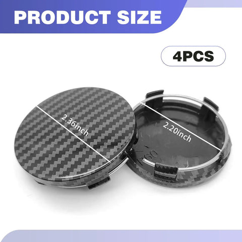 4 Pack Sick Wheel Center Caps With Glossy Carbon Pattern, Snap Fit Hub Covers For Custom Rides, 60Mm Impact Resistant Abs Rim Plates showing 2.36 inch size.