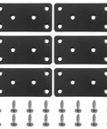 Beefy Stainless Steel Straight Corner Braces Kit 6 Pcs Flat Bracket Plates with Screws laid out for wood furniture reinforcement