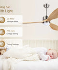 52 Inch Dope Smart Ceiling Fan With Lights Remote Control Three Way Control Solid Wood Blades Quiet Silicon Steel DC Motor