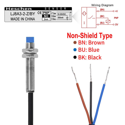 M8 Inductive Proximity Sensor Switch Non Shield Type PNP No 3 Wire With 2mm Sensing Distance 10-30VDC 200mA Output 120cm Cable