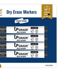 Black Dry Erase Markers Set With Low Odor Ink, Chisel Tip, 4 Count in packaging with marker details shown