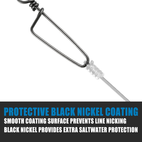 20 Pack Ball Bearing Snap Swivels For Fishing Saltwater And Freshwater Lure Clips Coast Lock Tackle Terminal Tackle Line Leaders 78 Lb Strength Built Tough For Heavy Duty Tackle black nickel snap swivel with smooth coating and line leader connection