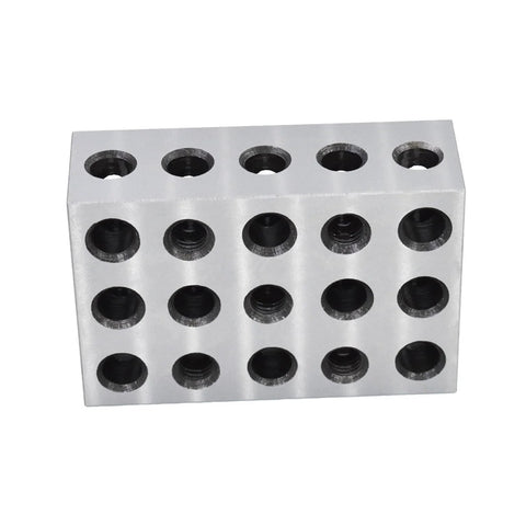 Two aluminum machinist blocks 1x2x3 in with 23 holes for milling jig setup