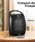 Compact Space Heater For Indoor Use 750W And 1500W With Thermostat UL Certified For Office Desk Bathroom And Small Rooms