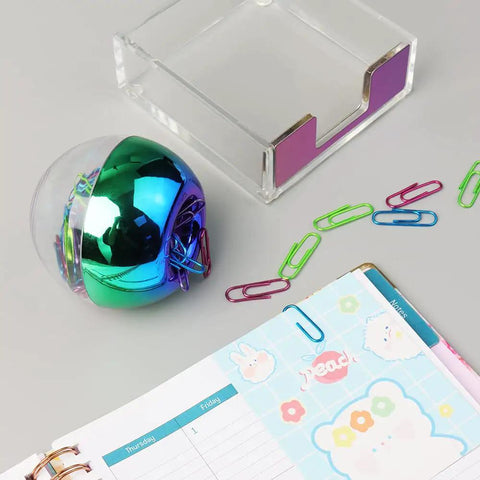 Magnetic Paper Clip Holder And Clear Sticky Note Dispenser Set For Your Desk with rainbow finish and 100 clip capacity