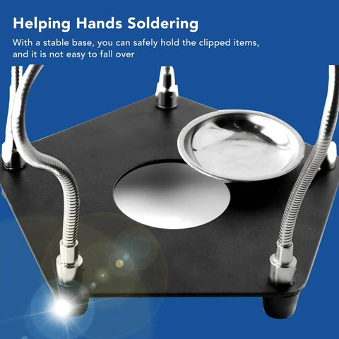 Soldering Helper Arm With 3X Magnifying Lamp The Ultimate Third Hand Soldering Station base with metal arms and clips