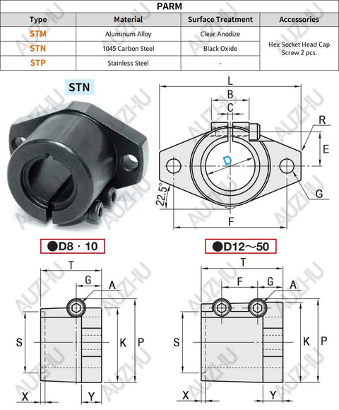 Diagram and photo of STN type heavy-duty carbon steel shaft bracket, black oxide finish, for 35 mm bore industrial applications.