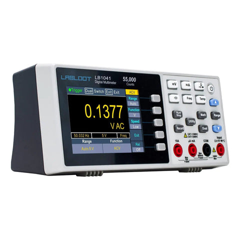 Workhorse Bench Digital Multimeter With 55000 Counts showing AC voltage reading on backlit 3.5 inch TFT display