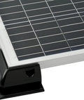Top Shelf Abs Solar Panel Mounts Zero Drill Surface Install For Rvs Vans Trailers Boats Skoolies Campers White Includes Self Tapping Screws Built Tough Ready To Roll with black bracket holding solar panel.