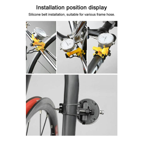 Pro Grade Wheel Turning Stand With Dial Indicator For Precise Bike Wheel Alignment And Repair At Home, Scratch-Resistant Nylon And Metal Construction, Black, installation display