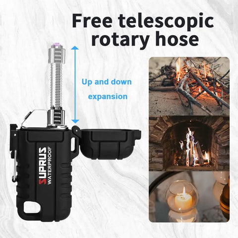 Waterproof Windproof Arc Plasma Lighter USB C Rechargeable With Expandable Flexible Neck For Outdoor Camping Kitchen Black