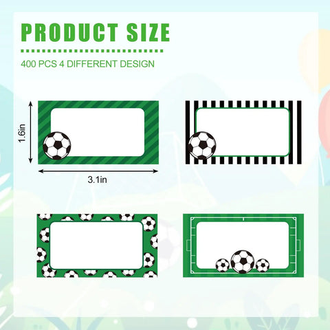 400 Soccer Name Tag Stickers Set In Green And Black With 4 Designs Adhesive Label Decals For Classroom And Office Desks