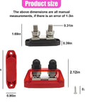 Product size dimensions for Hardcore M8 Bus Bar Power Distribution Block With Dual Stud Battery Terminal Connections.
