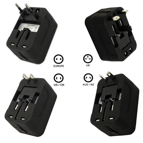 Worldwide Travel Adapter Must Have All In One Universal Plug With Dual USB Ports 2 1A Fast Charging For Asia Europe UK AUS And USA Black