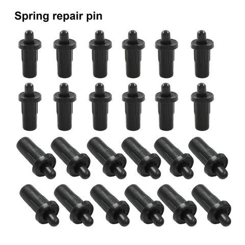Heavy Duty Black Cabinet Door Repair Pins 24 Pack Abs Plastic Spring Loaded Dampers on a white background.