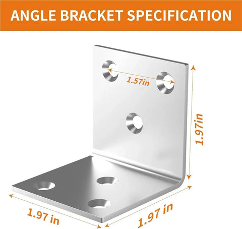 Angle bracket specifications showing dimensions for the 40 Pack Stainless Steel L Brackets 2 Inch Corner Braces.