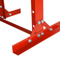 Close-up view of the base and bolts of the Beefy 12 Ton Benchtop Hydraulic Shop Press With Press Plates H Frame Adjustable Working Table Height Metalworking Tool For Straightening Bending And Pressing In Garage Or Workshop