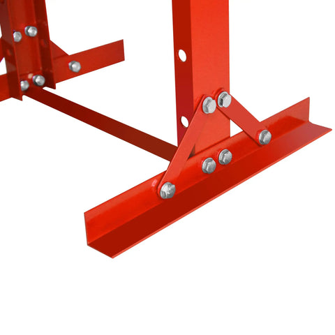 Close-up view of the base and bolts of the Beefy 12 Ton Benchtop Hydraulic Shop Press With Press Plates H Frame Adjustable Working Table Height Metalworking Tool For Straightening Bending And Pressing In Garage Or Workshop
