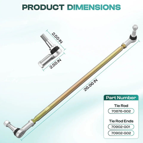 Beefed Up Heavy Duty Golf Cart Tie Rod Assembly For TXT 2001 And Up Gas And Electric, Aluminum Alloy Tie Rod Ends, Replacement Steering Linkage For EZGO TXT Carts, OEM Style 70876-G02 70902-G01 70902-G02, 26.96 in