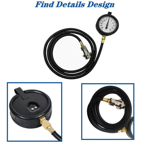 Duramax Diesel Fuel Pressure Tester Gauge Kit With Quick Coupler 30 inHg To 15 PSI Range 6 Ft Hose For GM Duramax 6.6L Diesel Fuel System Diagnostics And Troubleshooting, black hose and gauge