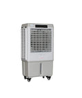 Heavy Duty Portable Evaporative Swamp Cooler With 3000 CFM Blower And Ten Gallon Ice Ready Tank side view with wheels for easy mobility