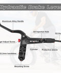Front view of GRELiving hydraulic brake lever with aluminum alloy handle and oil hose