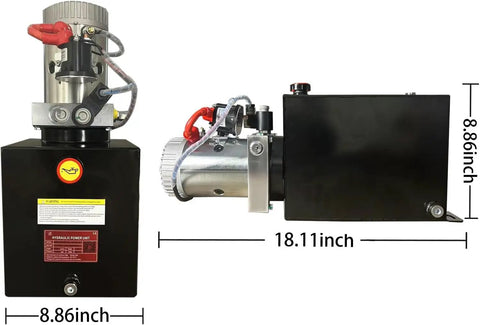 Beefy 8 Quart Hydraulic Power Unit With 12V DC Motor Single Acting Pump 3200 PSI Relief SAE 6 Port Metal Reservoir