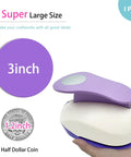 3 Inch Circle Punch For Paper Crafting Large 75mm Hole Punch For Cardstock Scrapbooks Greeting Cards Gift Wrapping And DIY Projects In Purple And White, shown held in hand