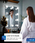 Six Pack E12 LED Bulbs For Candelabra Sockets, 3000K Warm White, CRI92, frosted G14 globe bulbs around vanity mirror