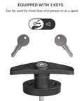 Built Like A Tank Outdoor Slide Bolt Latch, 5.5 Inch Shed Door Lock Set, black latch with two keys for added security.