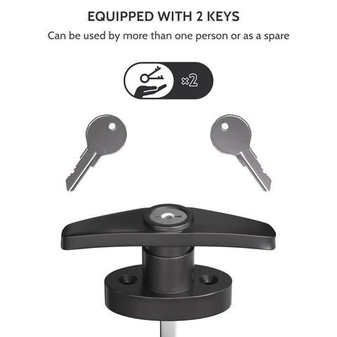 Built Like A Tank Outdoor Slide Bolt Latch, 5.5 Inch Shed Door Lock Set, black latch with two keys for added security.