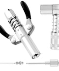 All In One Grease Gun Accessories Kit With 90 Degree Coupler, Needle Tips, Needle Dispenser And Double Handle Coupler For One Eighth Inch NPT Grease Guns