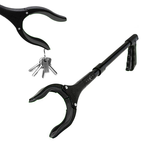19 Inch Aluminum Reacher Tool With Magnetic Claw Rotating Grabber Foldable Design Easy Reach Trash Picker For Seniors Lightweight Black Reacher Grabber Set 2 Pack
