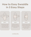 Diagram showing how to swaddle a baby in three steps using Cozy Baby Swaddle Blanket Set Three Pack 100 Percent Cotton Newborn Wraps For 0 To 3 Months Breathable Durable Sleep Sack In Blush Mauve Mulberry Colors.