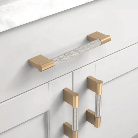 10 Pack Five Inch Knurled Cabinet Pulls In Brushed Satin Nickel And Champagne Bronze For Kitchen Cabinets And Cupboards