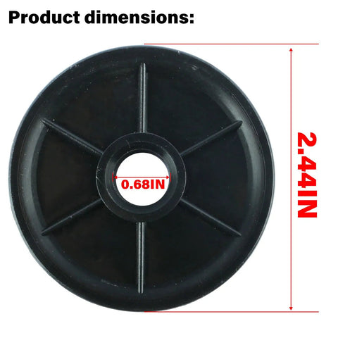 Heavy Duty Garage Door Idler Pulley Replacement For Chamberlain Liftmaster Square Rail Openers showing dimensions 2.44in diameter and 0.68in hole.